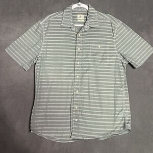 Johnnie-O Short Sleeve Avocado Green Striped Button‎ Down Shirt Size Large